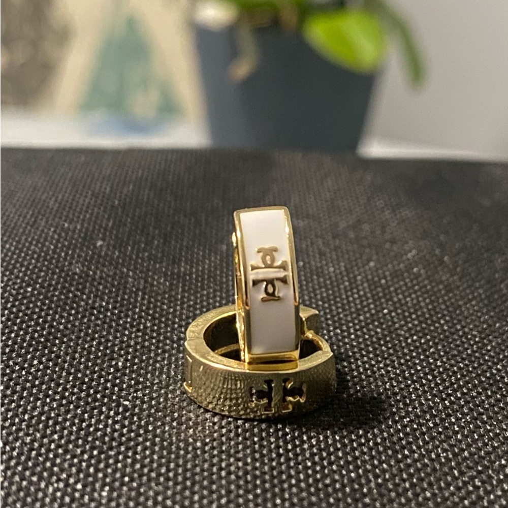 Gold and White Hoop Earrings